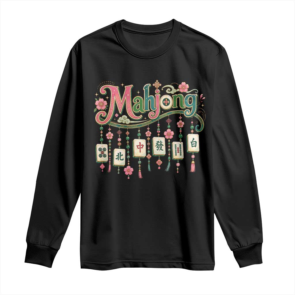 Funny Mahjong Lovers Long Sleeve Shirt Funny Mahjong Lovers Chinese Game Floral Vintage Aesthetic Graphic TS10 Black Print Your Wear