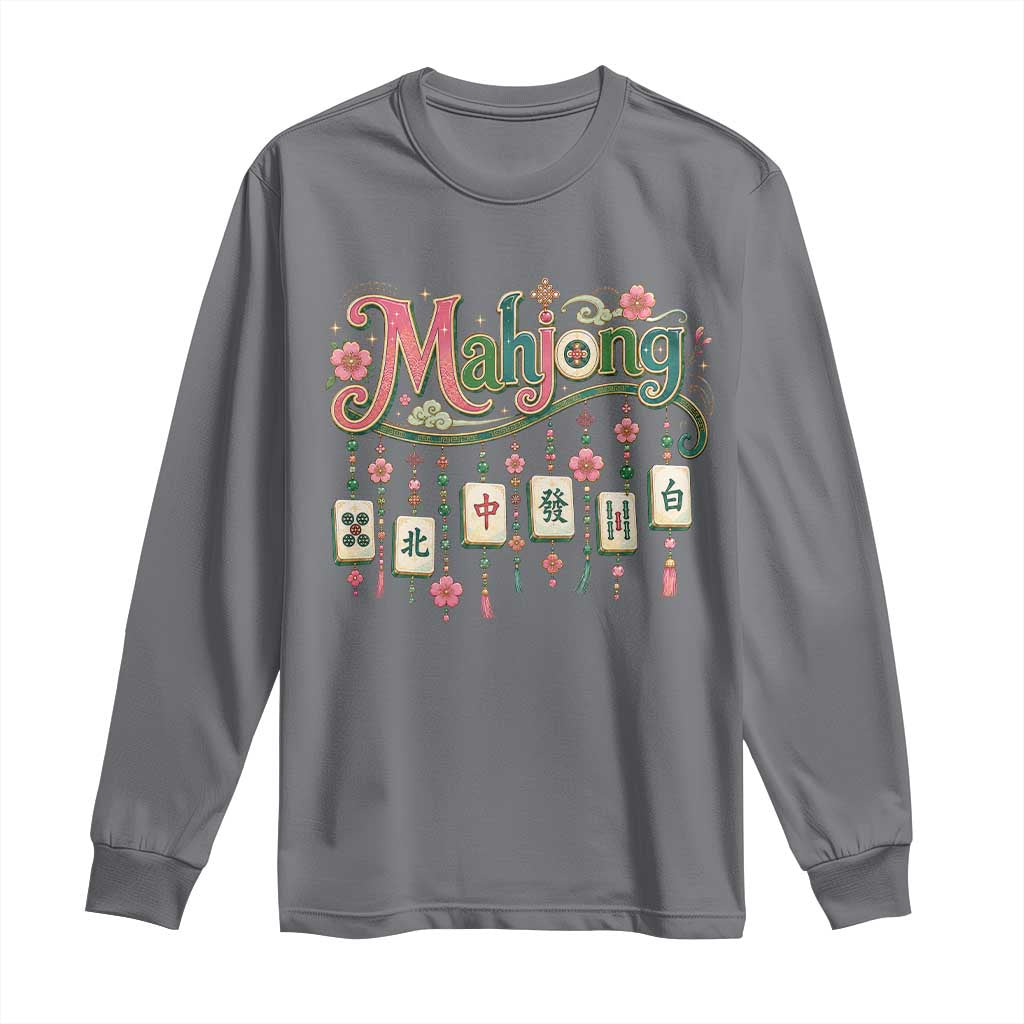 Funny Mahjong Lovers Long Sleeve Shirt Funny Mahjong Lovers Chinese Game Floral Vintage Aesthetic Graphic