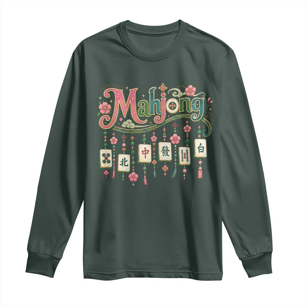 Funny Mahjong Lovers Long Sleeve Shirt Funny Mahjong Lovers Chinese Game Floral Vintage Aesthetic Graphic