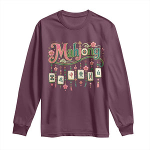 Funny Mahjong Lovers Long Sleeve Shirt Funny Mahjong Lovers Chinese Game Floral Vintage Aesthetic Graphic