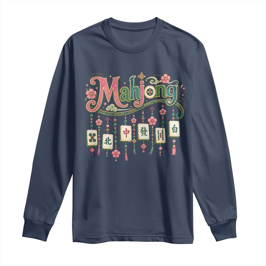 Funny Mahjong Lovers Long Sleeve Shirt Funny Mahjong Lovers Chinese Game Floral Vintage Aesthetic Graphic