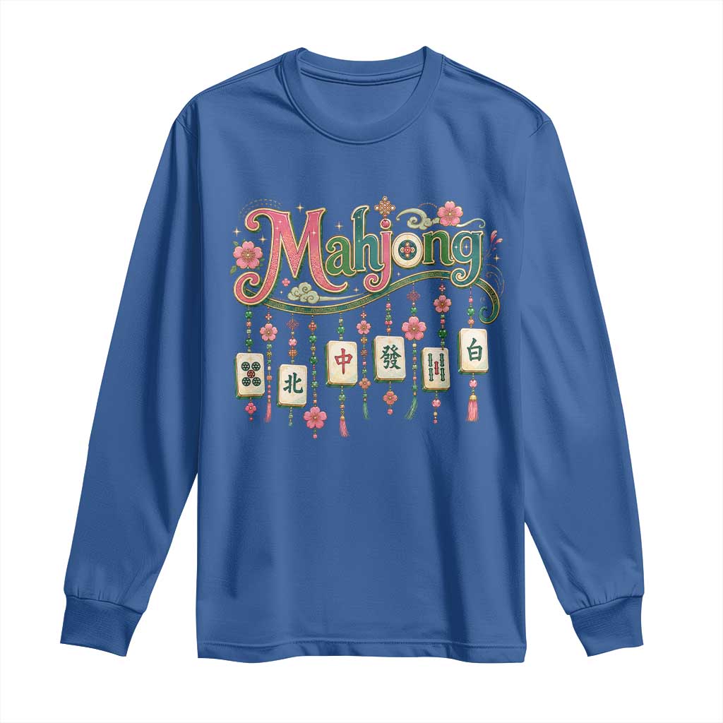 Funny Mahjong Lovers Long Sleeve Shirt Funny Mahjong Lovers Chinese Game Floral Vintage Aesthetic Graphic