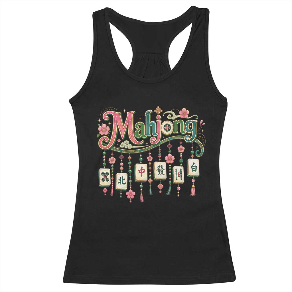 Funny Mahjong Lovers Racerback Tank Top Funny Mahjong Lovers Chinese Game Floral Vintage Aesthetic Graphic