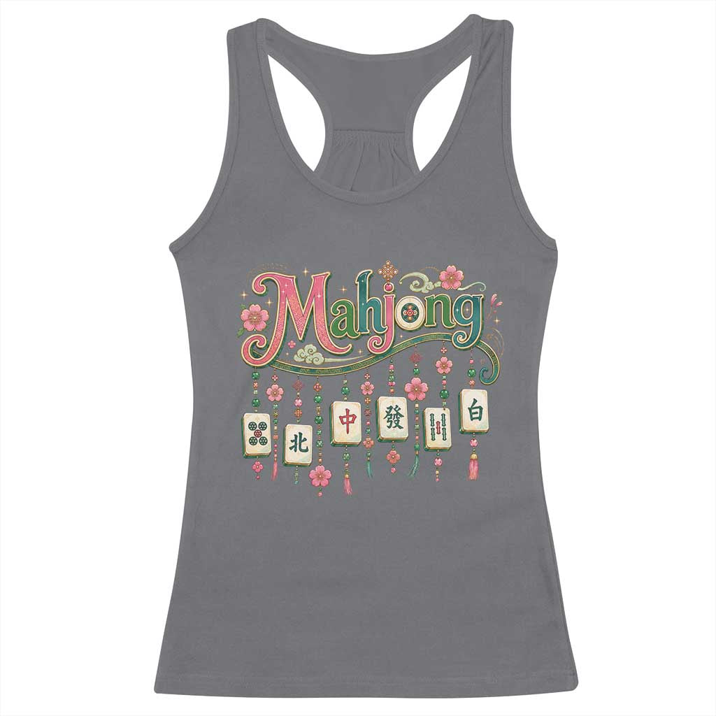 Funny Mahjong Lovers Racerback Tank Top Funny Mahjong Lovers Chinese Game Floral Vintage Aesthetic Graphic