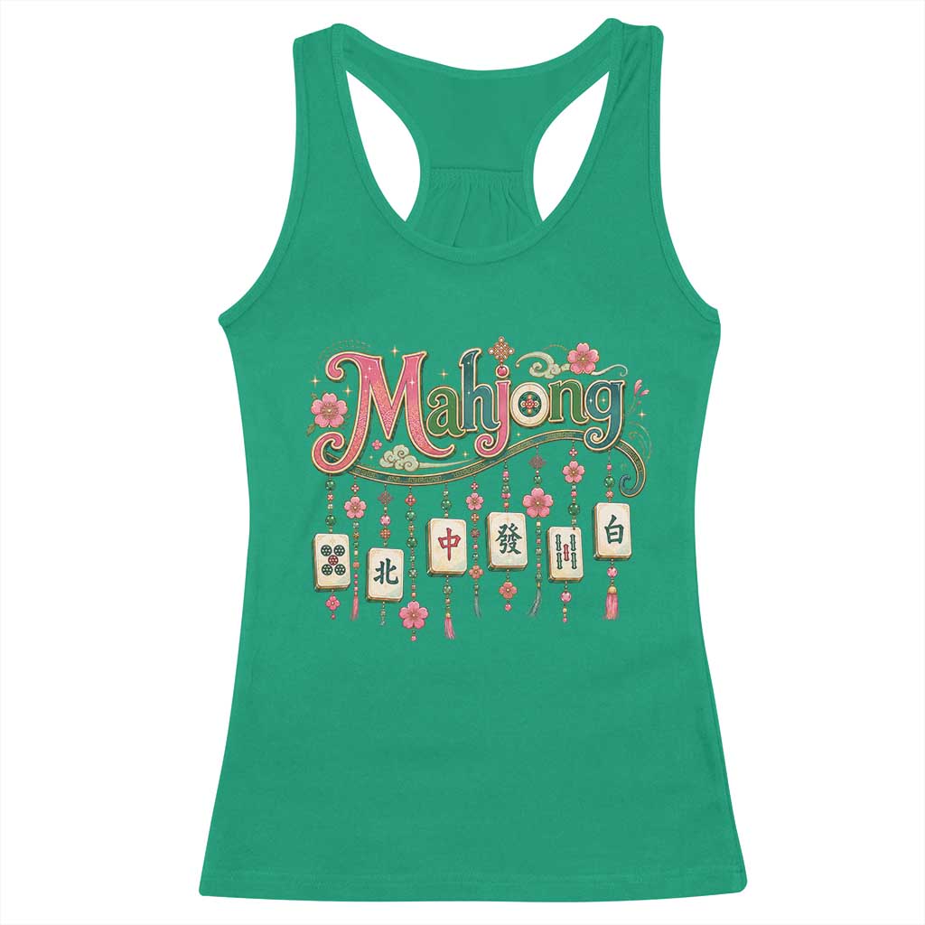 Funny Mahjong Lovers Racerback Tank Top Funny Mahjong Lovers Chinese Game Floral Vintage Aesthetic Graphic