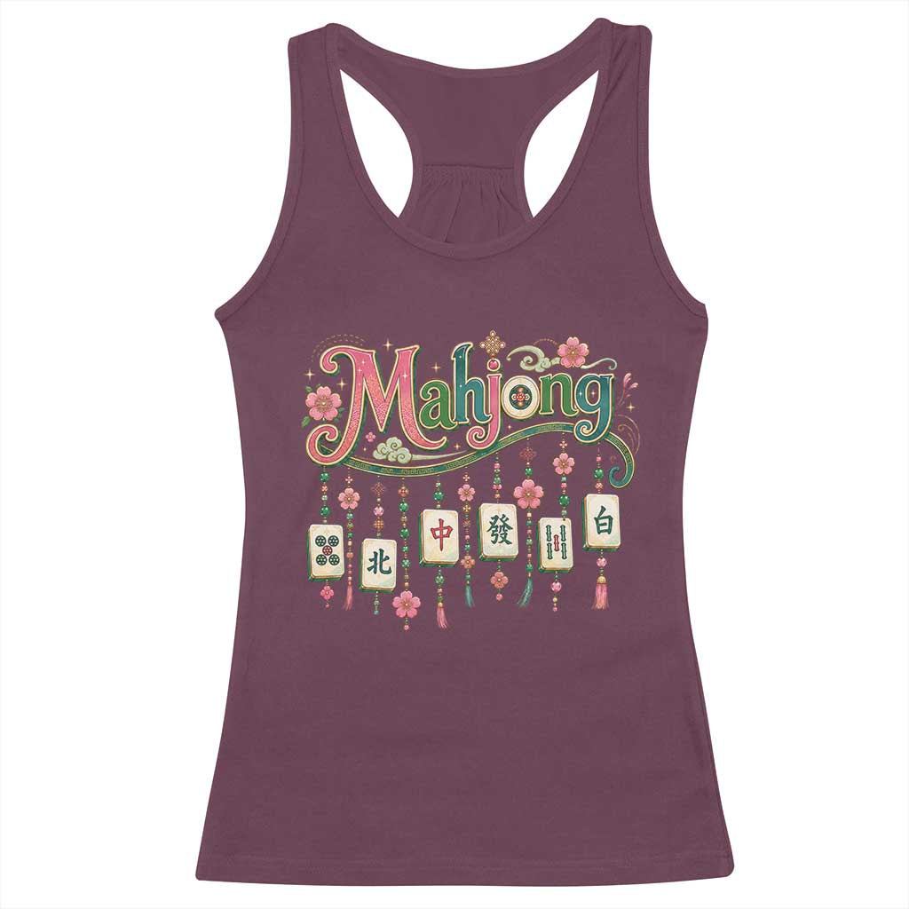 Funny Mahjong Lovers Racerback Tank Top Funny Mahjong Lovers Chinese Game Floral Vintage Aesthetic Graphic