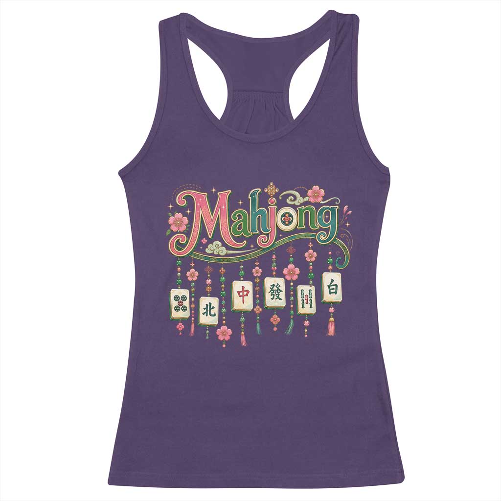 Funny Mahjong Lovers Racerback Tank Top Funny Mahjong Lovers Chinese Game Floral Vintage Aesthetic Graphic