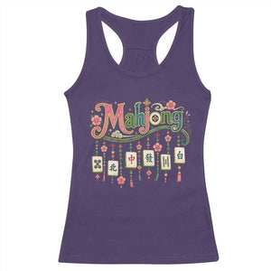 Funny Mahjong Lovers Racerback Tank Top Funny Mahjong Lovers Chinese Game Floral Vintage Aesthetic Graphic