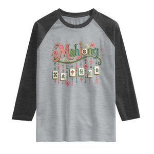Funny Mahjong Lovers Raglan Shirt Funny Mahjong Lovers Chinese Game Floral Vintage Aesthetic Graphic