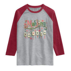 Funny Mahjong Lovers Raglan Shirt Funny Mahjong Lovers Chinese Game Floral Vintage Aesthetic Graphic