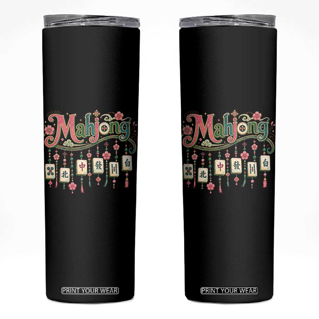 Funny Mahjong Lovers Skinny Tumbler Funny Mahjong Lovers Chinese Game Floral Vintage Aesthetic Graphic TS10 Black Print Your Wear