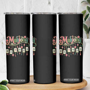 Funny Mahjong Lovers Skinny Tumbler Funny Mahjong Lovers Chinese Game Floral Vintage Aesthetic Graphic