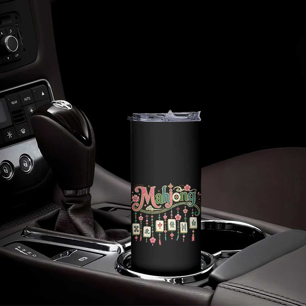 Funny Mahjong Lovers Skinny Tumbler Funny Mahjong Lovers Chinese Game Floral Vintage Aesthetic Graphic