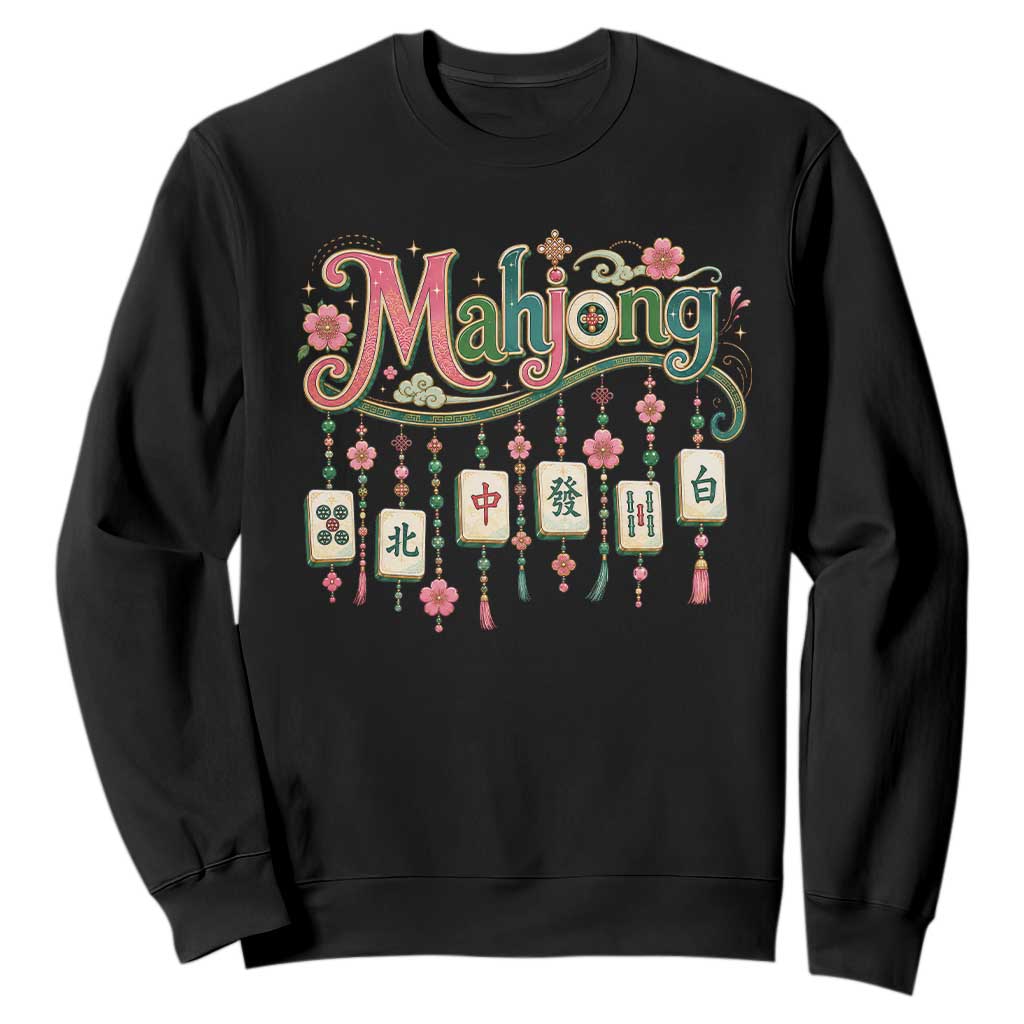Funny Mahjong Lovers Sweatshirt Funny Mahjong Lovers Chinese Game Floral Vintage Aesthetic Graphic