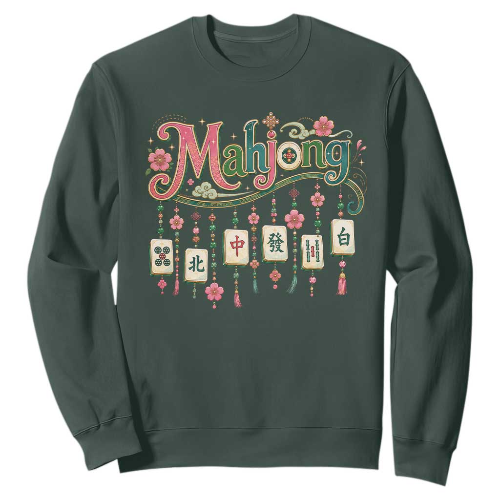 Funny Mahjong Lovers Sweatshirt Funny Mahjong Lovers Chinese Game Floral Vintage Aesthetic Graphic