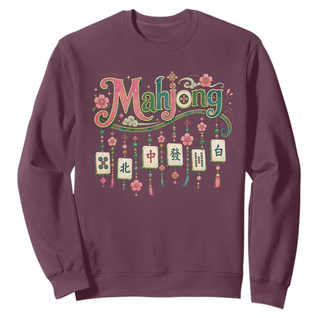 Funny Mahjong Lovers Sweatshirt Funny Mahjong Lovers Chinese Game Floral Vintage Aesthetic Graphic