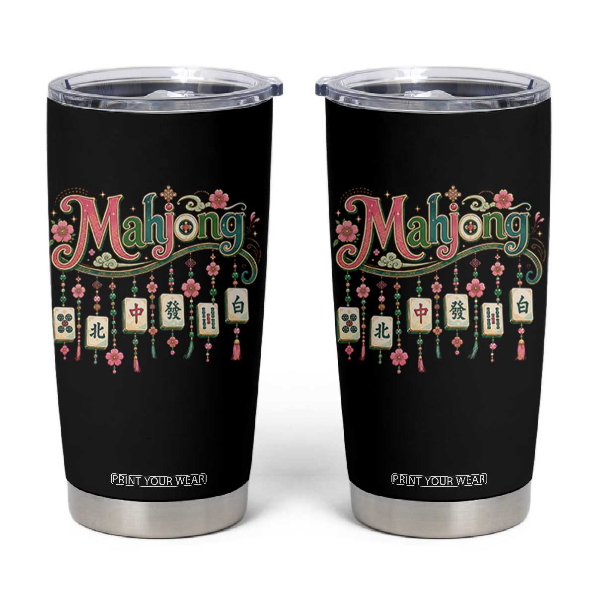 Funny Mahjong Lovers Tumbler Cup Funny Mahjong Lovers Chinese Game Floral Vintage Aesthetic Graphic TS10 Black Print Your Wear