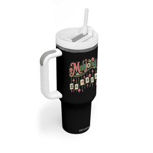 Funny Mahjong Lovers Tumbler With Handle Funny Mahjong Lovers Chinese Game Floral Vintage Aesthetic Graphic