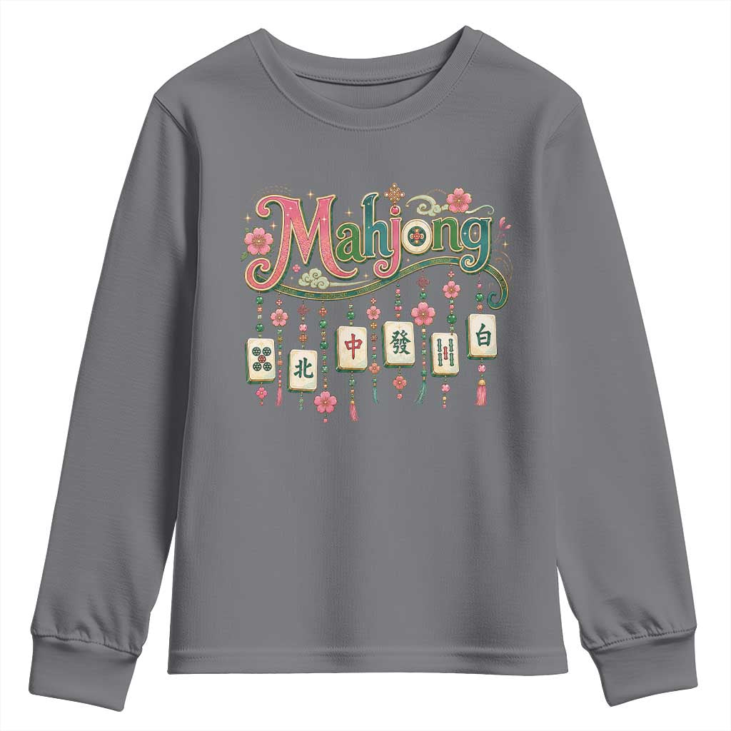 Funny Mahjong Lovers Youth Sweatshirt Funny Mahjong Lovers Chinese Game Floral Vintage Aesthetic Graphic