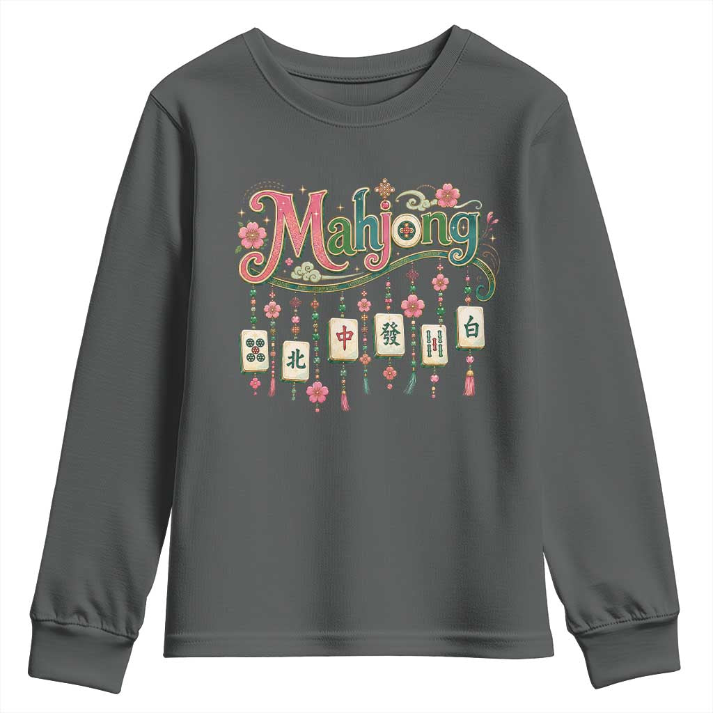 Funny Mahjong Lovers Youth Sweatshirt Funny Mahjong Lovers Chinese Game Floral Vintage Aesthetic Graphic