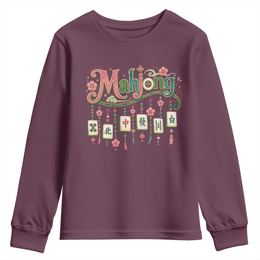 Funny Mahjong Lovers Youth Sweatshirt Funny Mahjong Lovers Chinese Game Floral Vintage Aesthetic Graphic