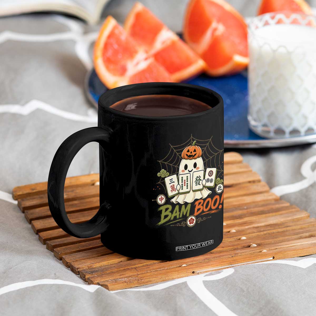 Halloween Ghost Playing Mahjong Spooky Boo Funny Costume Coffee Mug Mahjong Lover Gift