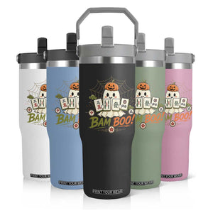 Halloween Ghost Playing Mahjong Spooky Boo Funny Costume Flip Straw Tumbler Mahjong Lover Gift