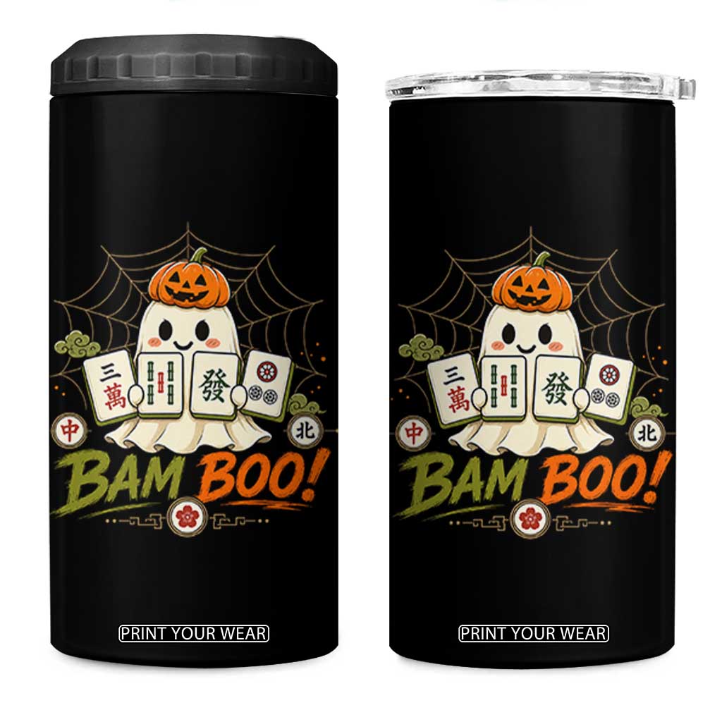 Halloween Ghost Playing Mahjong Spooky Boo Funny Costume 4 in 1 Can Cooler Tumbler Mahjong Lover Gift