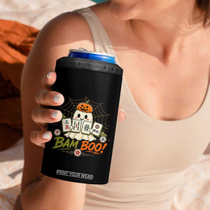 Halloween Ghost Playing Mahjong Spooky Boo Funny Costume 4 in 1 Can Cooler Tumbler Mahjong Lover Gift
