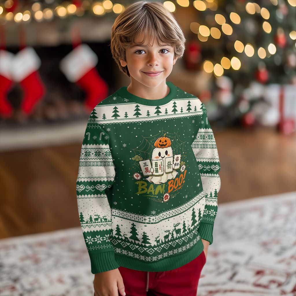 Halloween Ghost Playing Mahjong Spooky Boo Funny Costume Ugly Christmas Sweater Mahjong Lover Gift