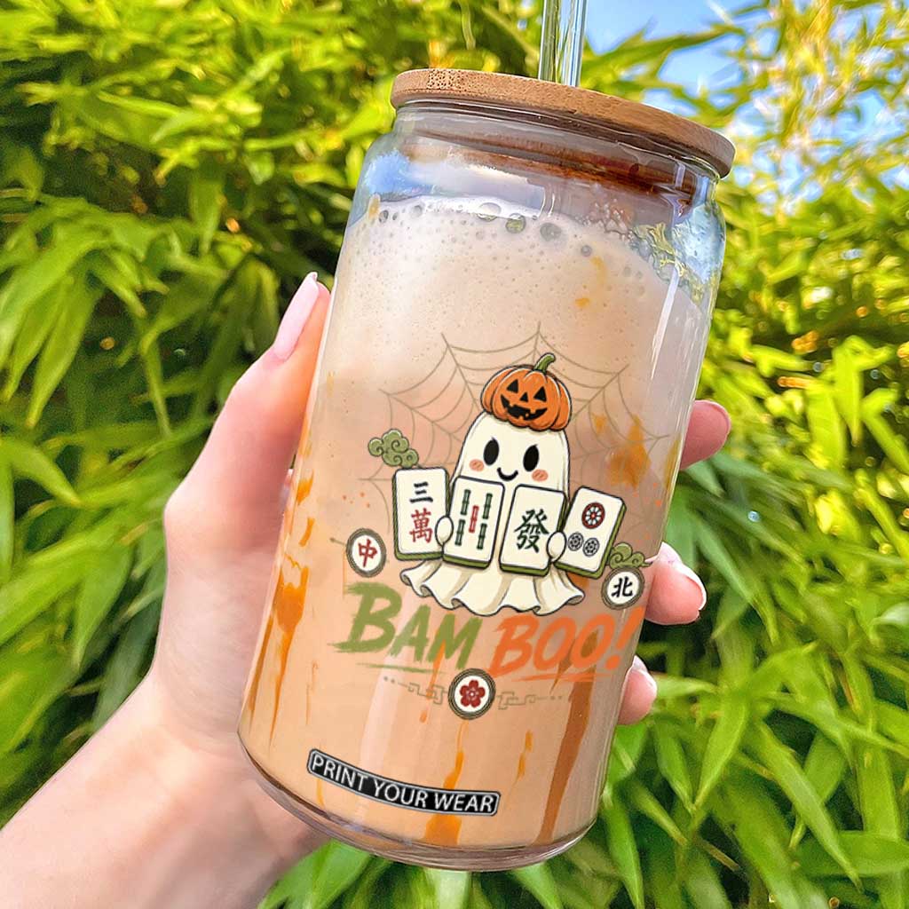 Halloween Ghost Playing Mahjong Spooky Boo Funny Costume Glass Can Mahjong Lover Gift