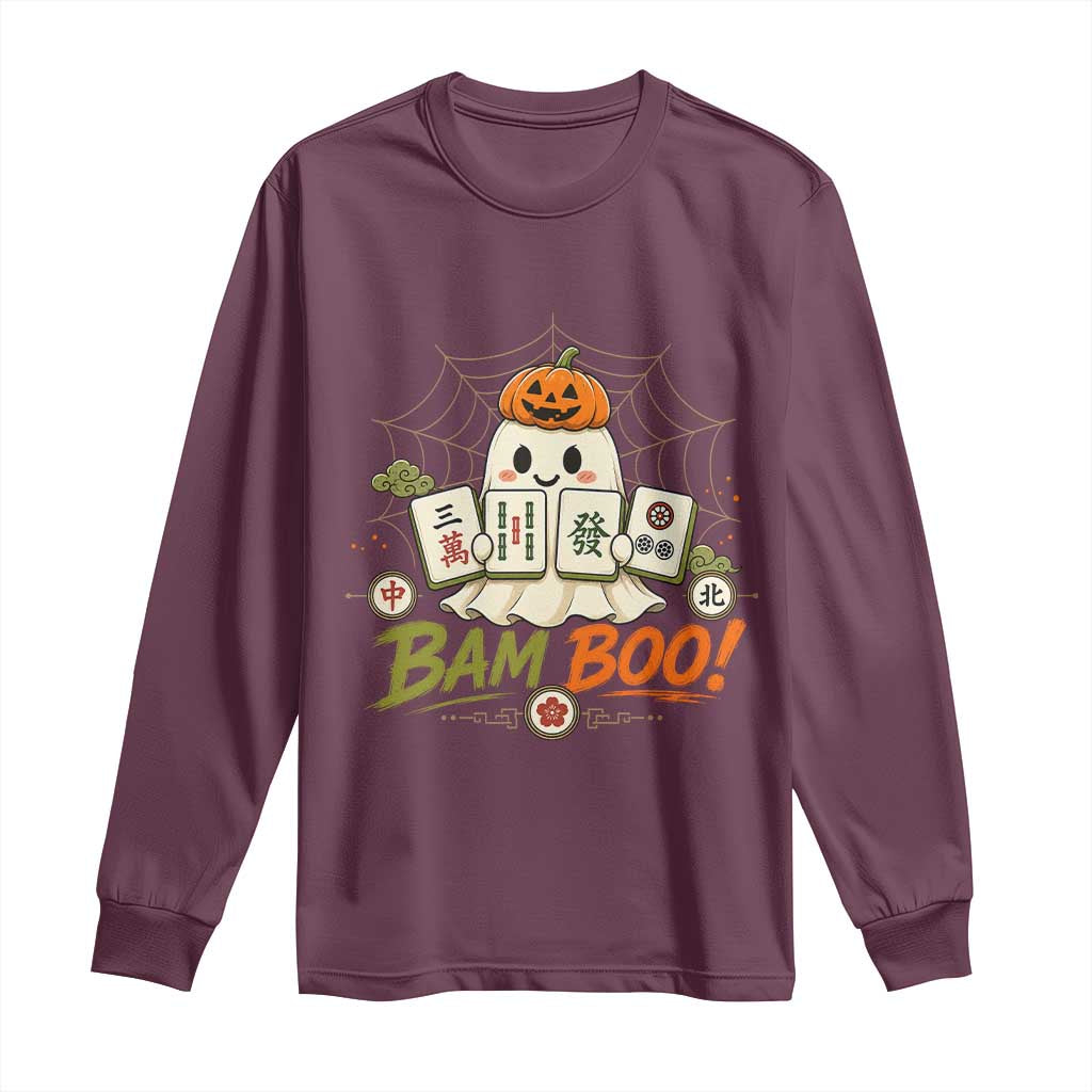 Halloween Ghost Playing Mahjong Spooky Boo Funny Costume Long Sleeve Shirt Mahjong Lover Gift