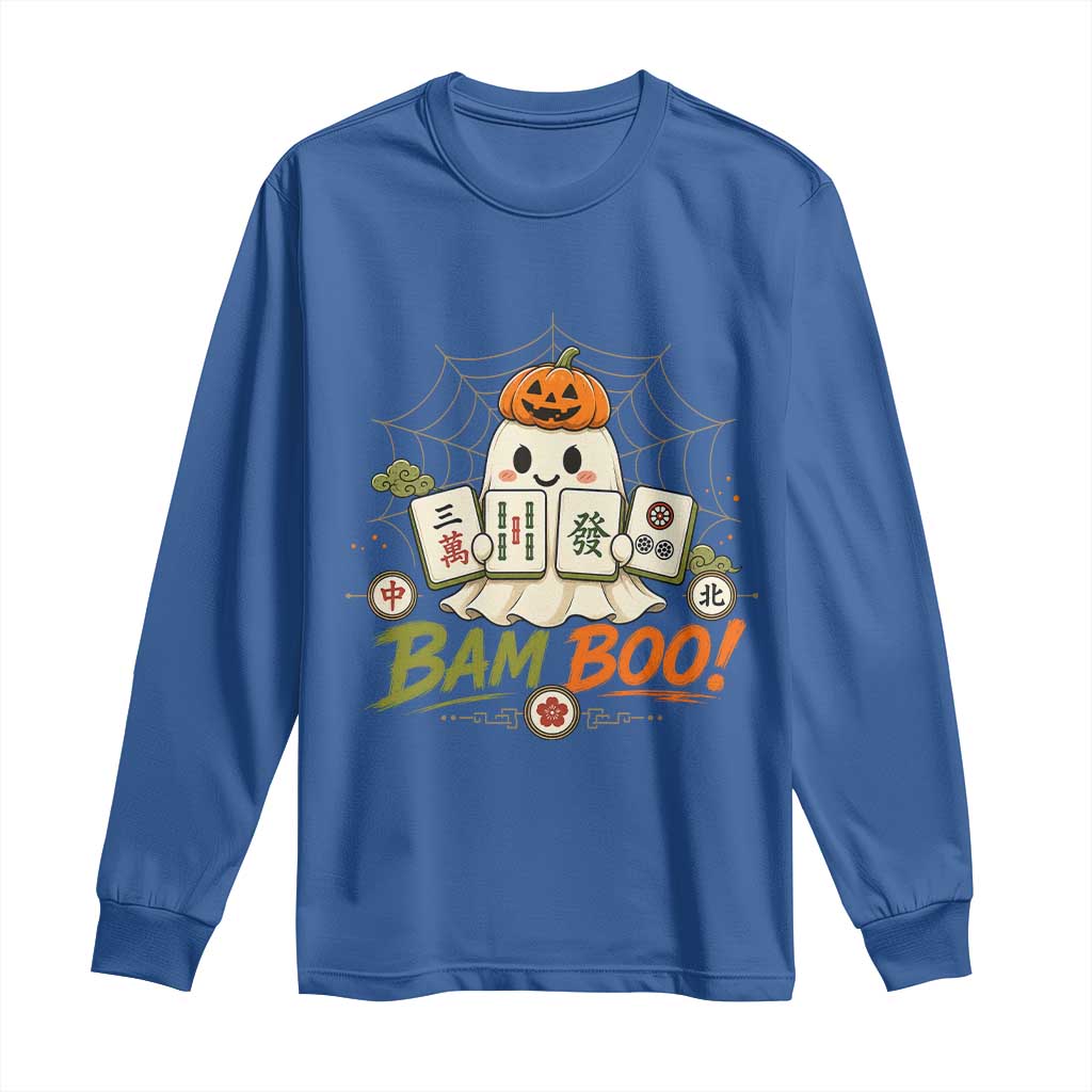 Halloween Ghost Playing Mahjong Spooky Boo Funny Costume Long Sleeve Shirt Mahjong Lover Gift