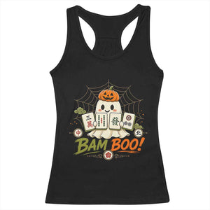 Halloween Ghost Playing Mahjong Spooky Boo Funny Costume Racerback Tank Top Mahjong Lover Gift
