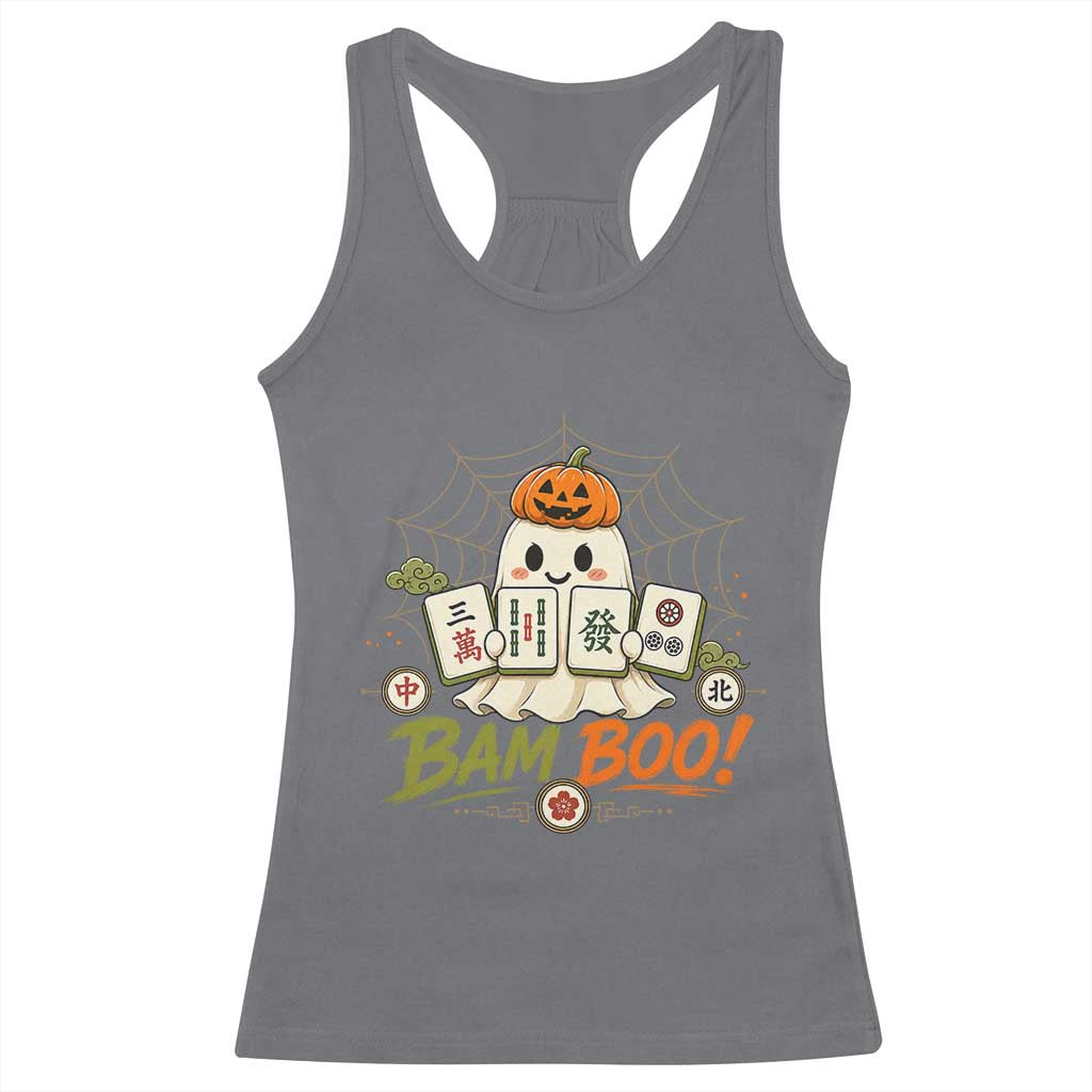 Halloween Ghost Playing Mahjong Spooky Boo Funny Costume Racerback Tank Top Mahjong Lover Gift