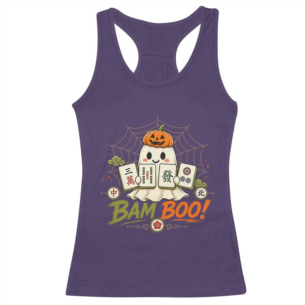 Halloween Ghost Playing Mahjong Spooky Boo Funny Costume Racerback Tank Top Mahjong Lover Gift