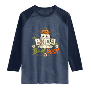 Halloween Ghost Playing Mahjong Spooky Boo Funny Costume Raglan Shirt Mahjong Lover Gift
