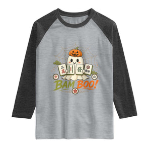 Halloween Ghost Playing Mahjong Spooky Boo Funny Costume Raglan Shirt Mahjong Lover Gift