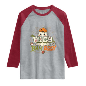 Halloween Ghost Playing Mahjong Spooky Boo Funny Costume Raglan Shirt Mahjong Lover Gift