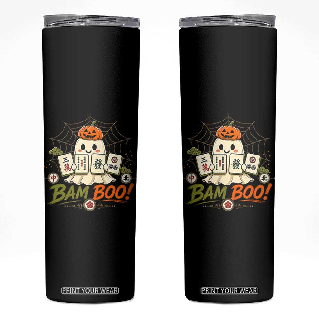 Halloween Ghost Playing Mahjong Spooky Boo Funny Costume Skinny Tumbler Mahjong Lover Gift TS10 Black Print Your Wear
