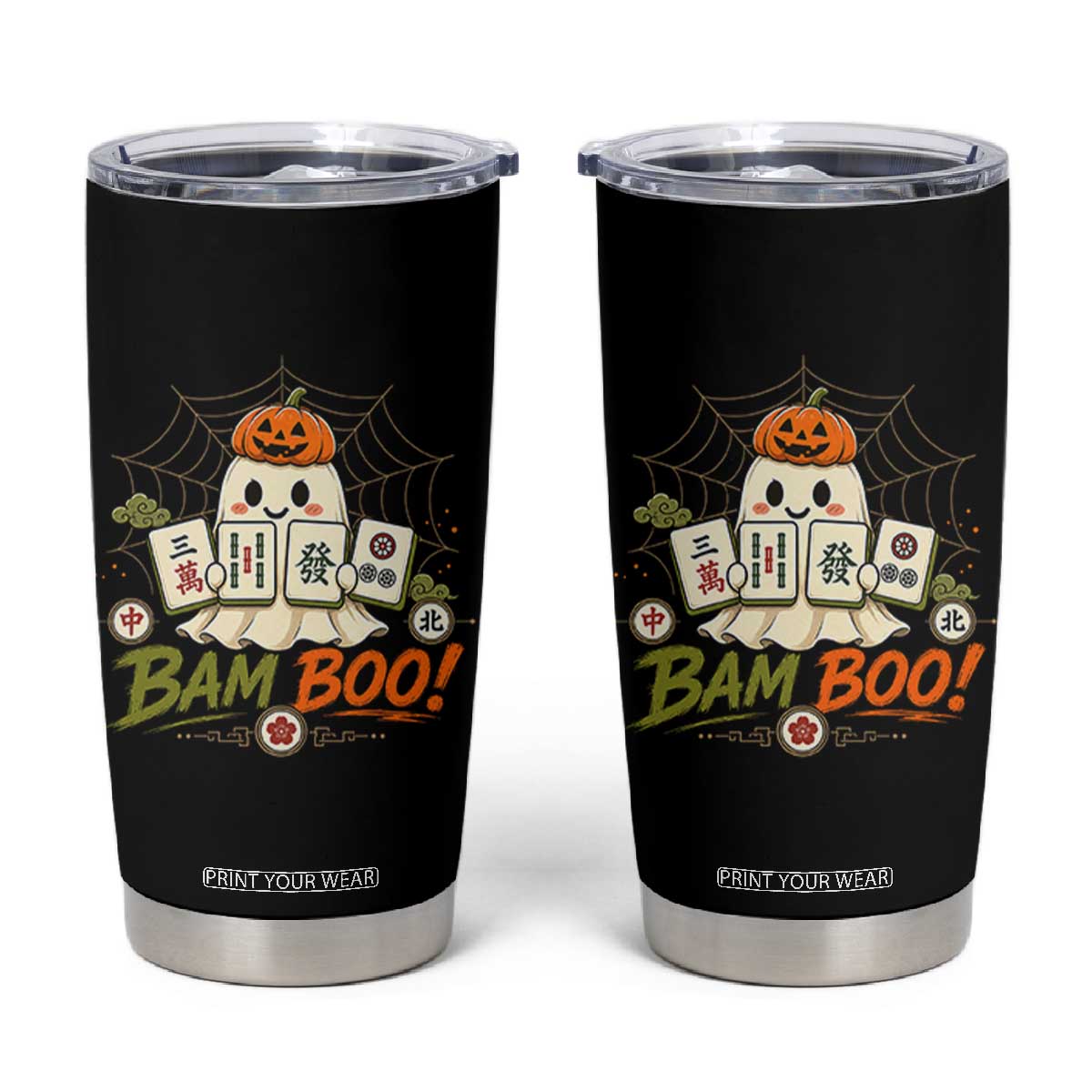Halloween Ghost Playing Mahjong Spooky Boo Funny Costume Tumbler Cup Mahjong Lover Gift TS10 Black Print Your Wear