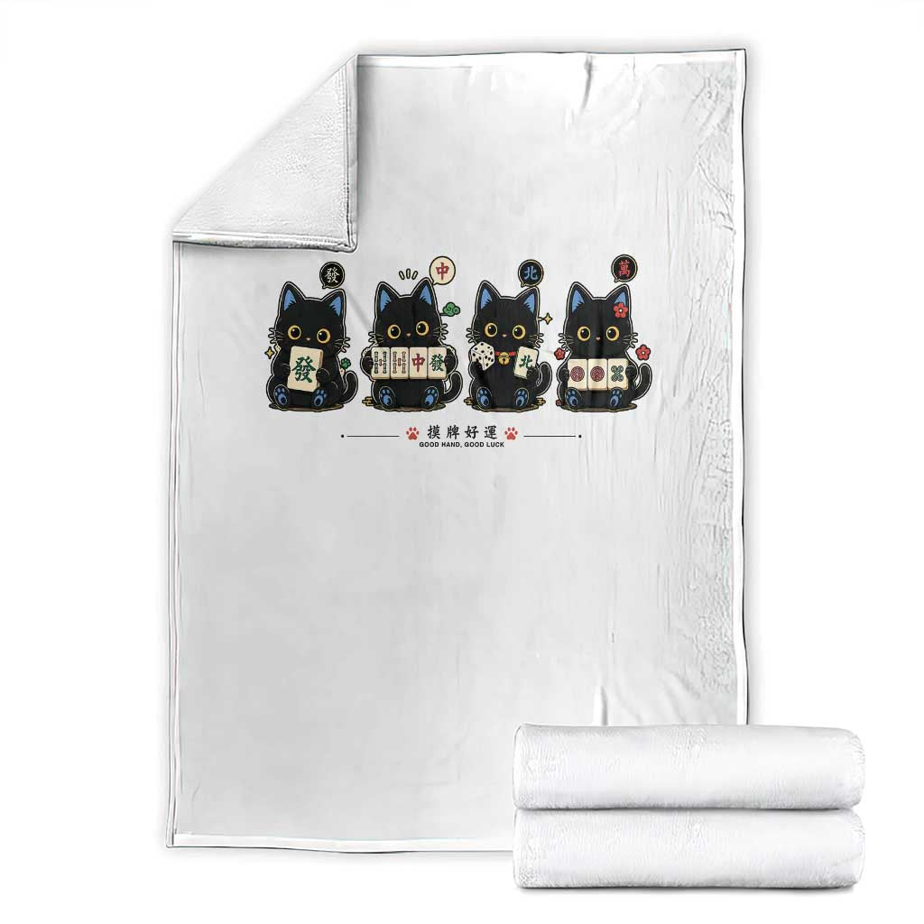 Black Cat Mahjong Lover Cute Graphic Throw Blanket TS10 White Print Your Wear