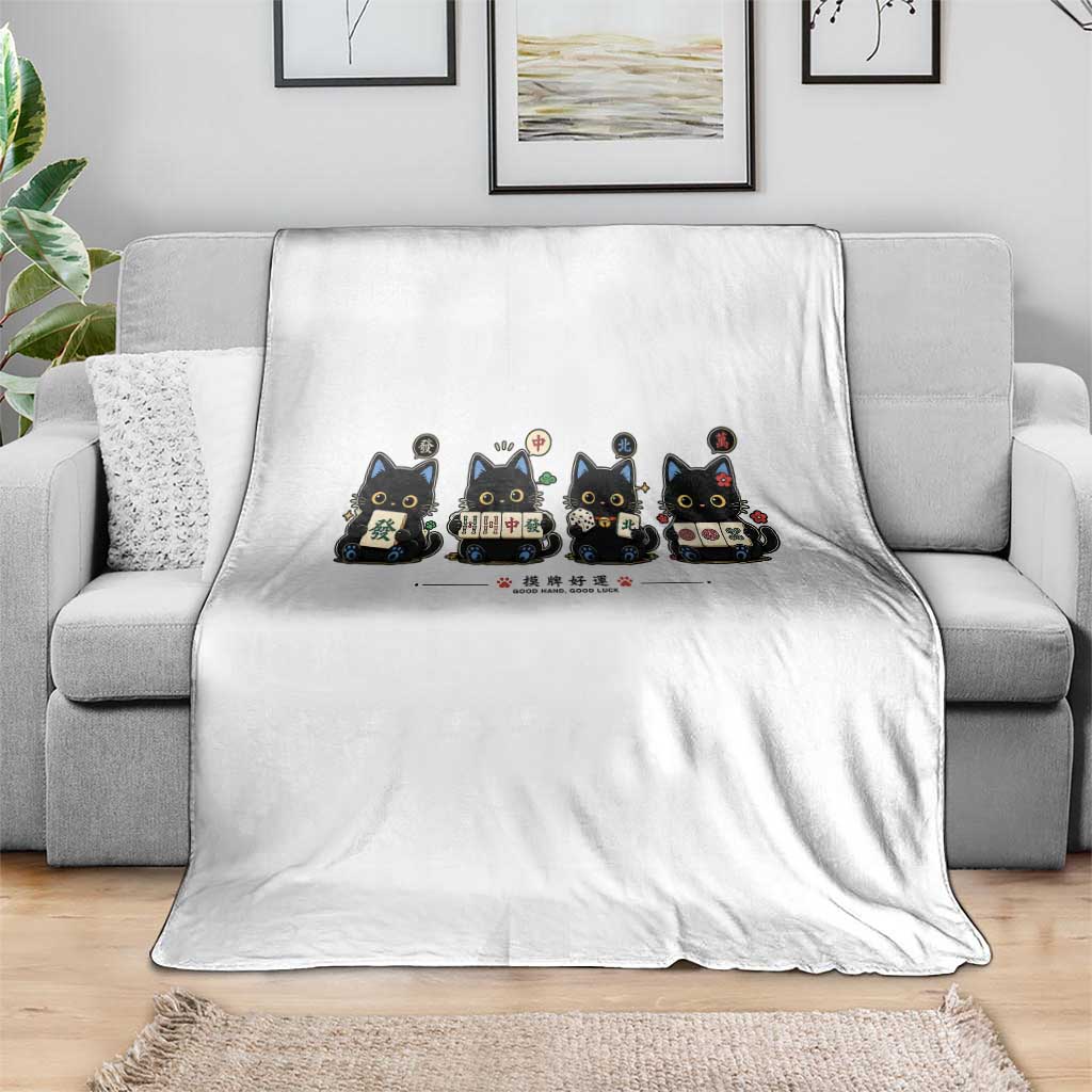 Black Cat Mahjong Lover Cute Graphic Throw Blanket
