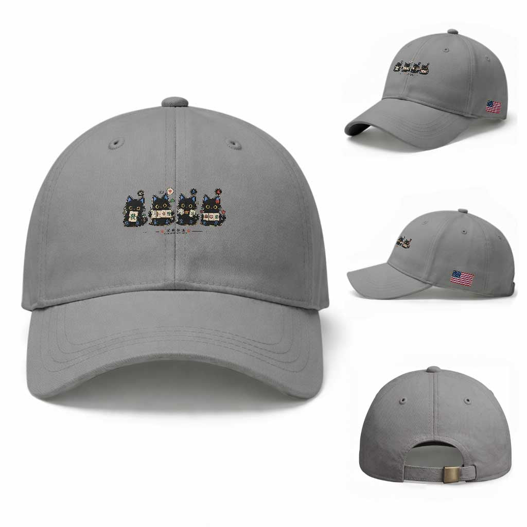 Black Cat Mahjong Lover Cute Graphic Baseball Cap