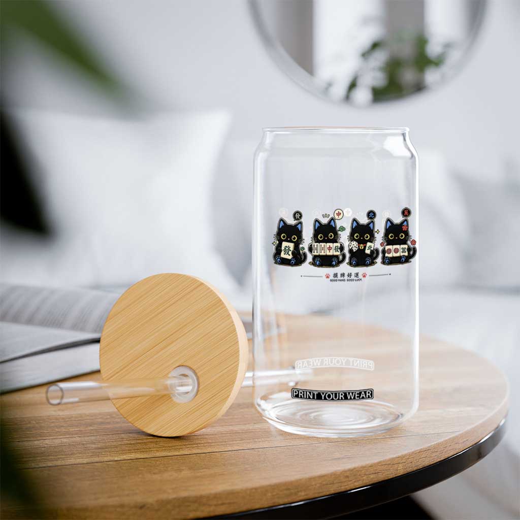 Black Cat Mahjong Lover Cute Graphic Glass Can