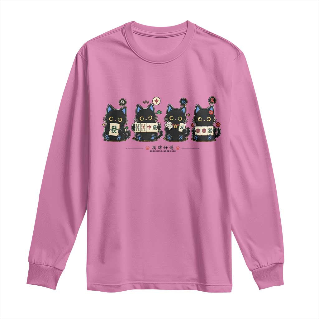 Black Cat Mahjong Lover Cute Graphic Long Sleeve Shirt
