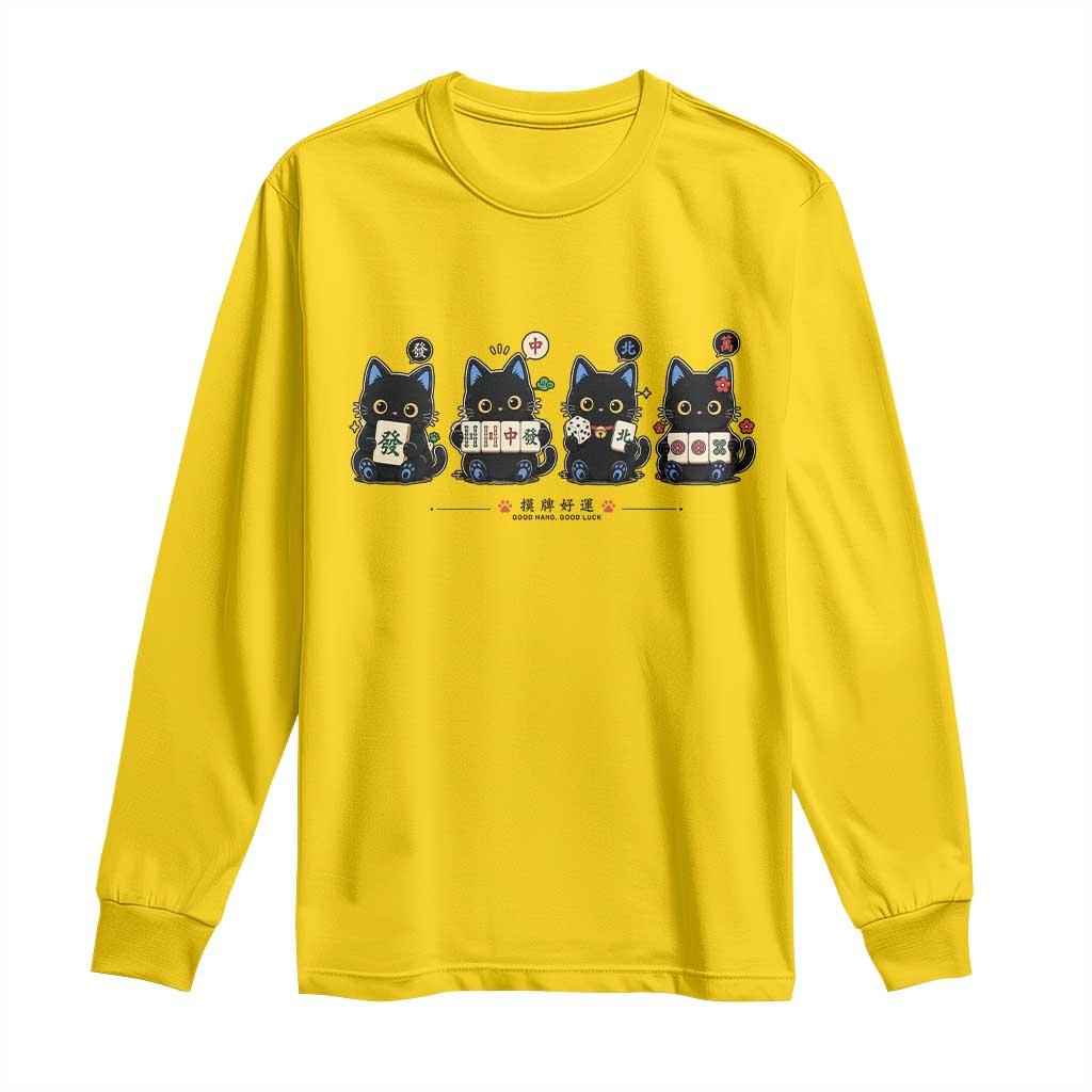 Black Cat Mahjong Lover Cute Graphic Long Sleeve Shirt