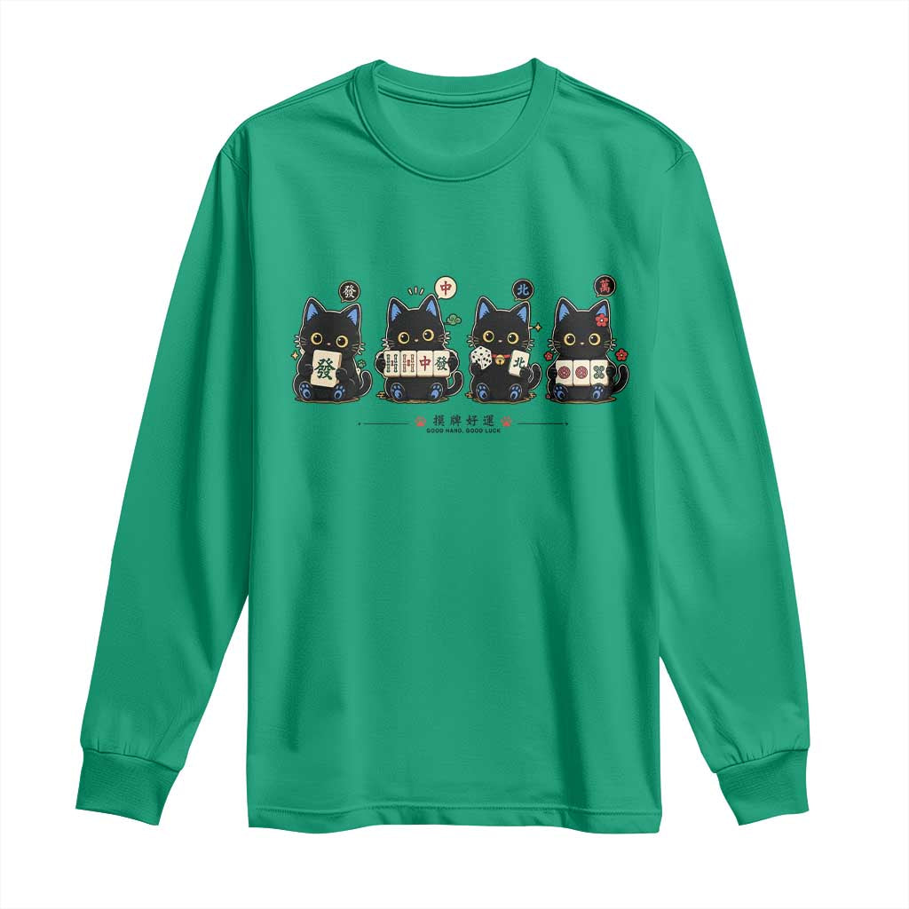 Black Cat Mahjong Lover Cute Graphic Long Sleeve Shirt