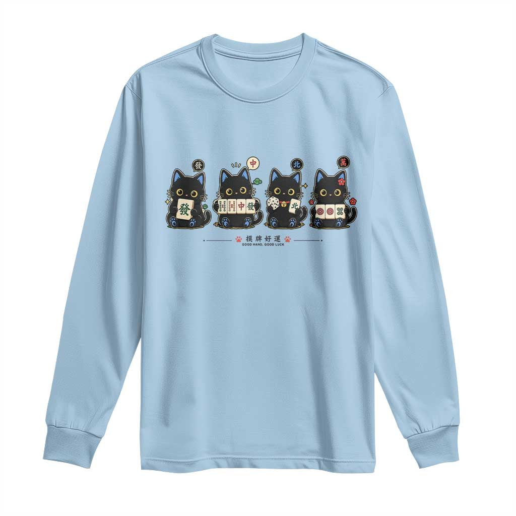 Black Cat Mahjong Lover Cute Graphic Long Sleeve Shirt