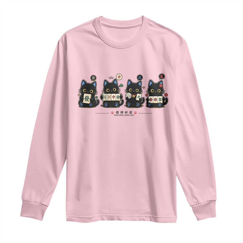 Black Cat Mahjong Lover Cute Graphic Long Sleeve Shirt